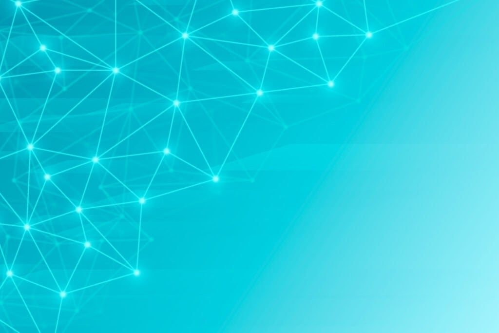 NYCOSH - Abstract digital background with interconnected glowing lines and dots forming a network pattern on a blue gradient backdrop.